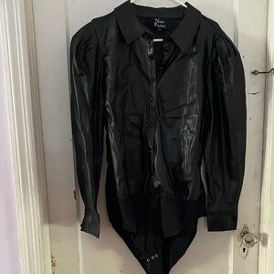 Nina Parker Black Leather-Look Bodysuit